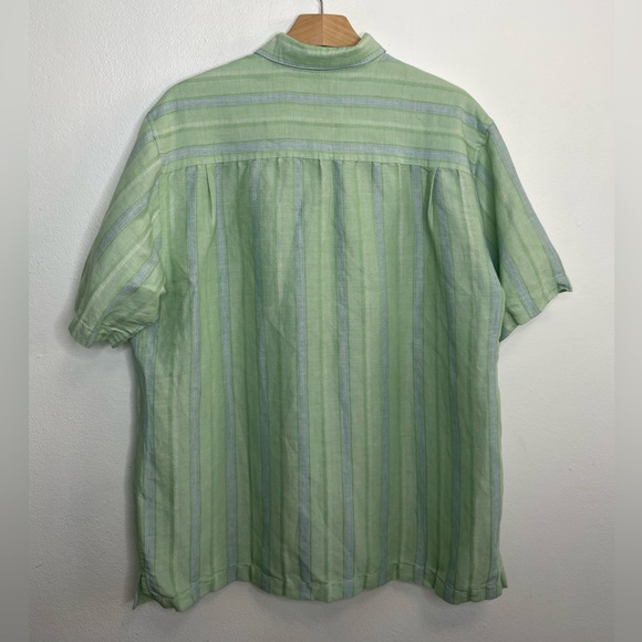 Havanera Men’s Striped Blue /Green Button Down Short Sleeve Shirt L - Picture 2 of 3